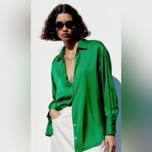 Zara Green Satin Blouse